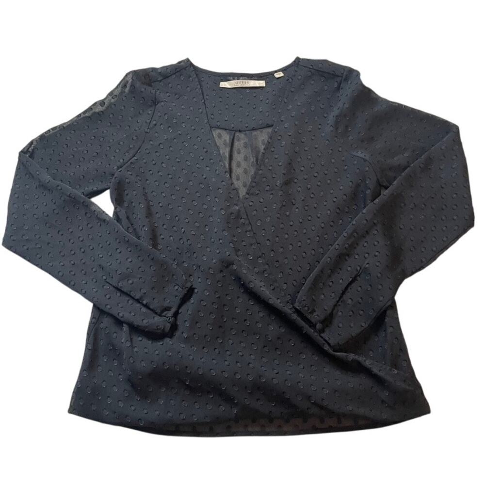 Guess Los Angeles Black Clip Dot Wrap V-Neck Blouse WAFH00K3DI0 Womens Small